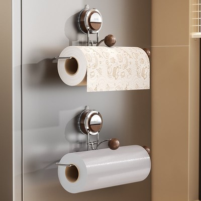 吸盘厨房纸巾架免打孔悬挂式厨房卷纸架子抹布架橱柜倒保鲜膜挂架