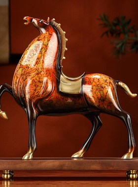 大漆工艺全铜马摆件 马到成功玄关客厅书房M办公室装饰品乔迁礼品