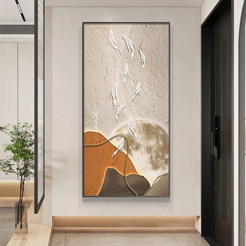 九鱼图玄关装饰画现代简约走廊过道挂画侘寂M风入户门竖款装饰壁