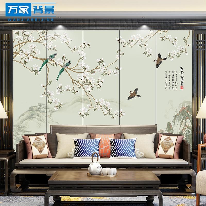 刺绣硬包背景墙客厅沙发卧室电视中式背景酒店床头壁画简约现代