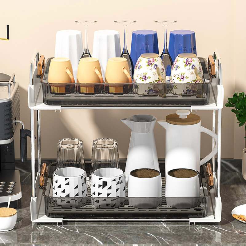 杯子收纳置物架双层茶杯架餐桌水杯咖啡杯茶具沥水托盘桌面整理架