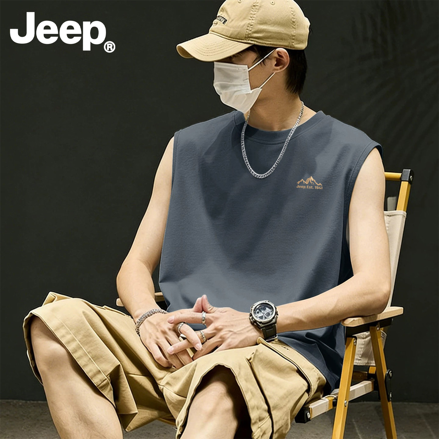Jeep吉普美式背心男款夏季宽松大码休闲坎肩男士纯棉无袖t恤潮服
