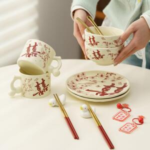 闻新婚物送新人礼创意喜上眉梢AL260403餐具组结套婚碗杯盘送姐语