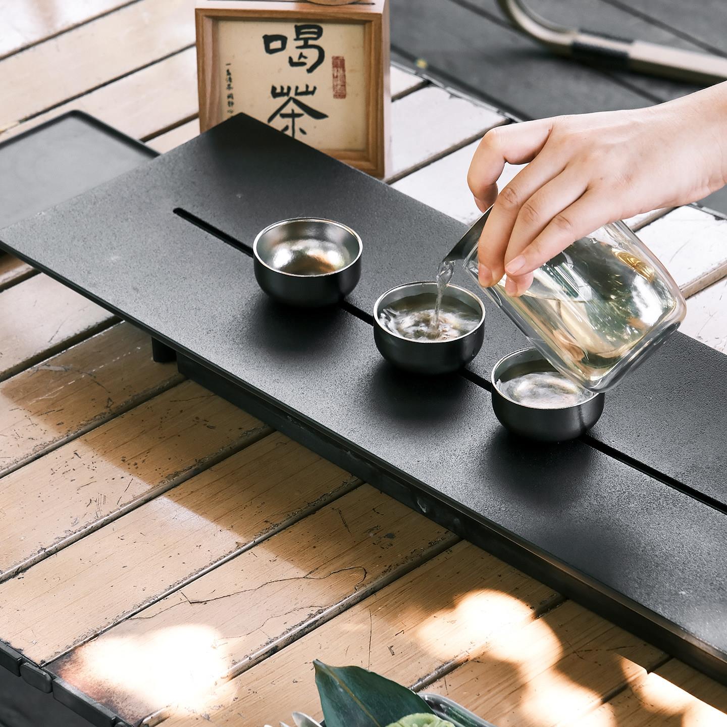 乌金石茶盘天然大号石盘刻002海石嵌头字茶台现代入式家用排水茶