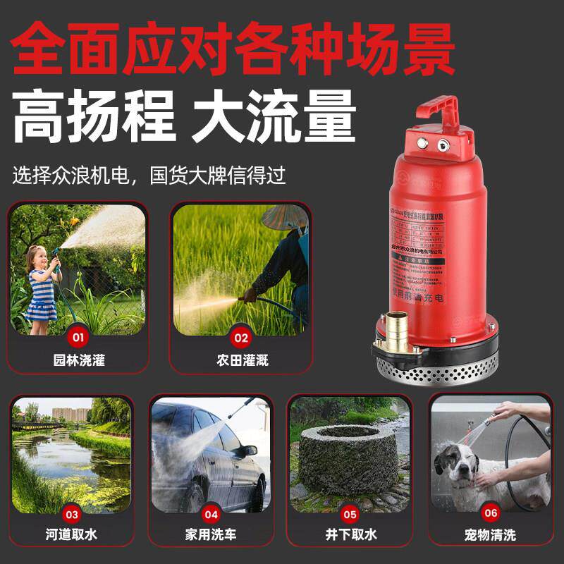 无线 线遥控锂电池抽水泵充电直流潜水泵12V小型可携式农用灌溉浇