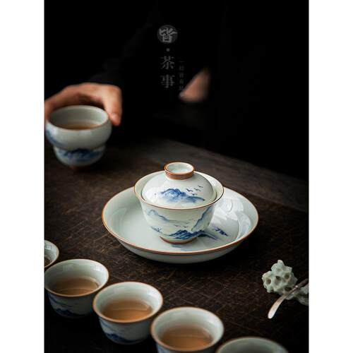陶壶茶壶盖碗座养壶垫干泡盘复古手瓷绘山水壶托茶JCP点底盘茶承