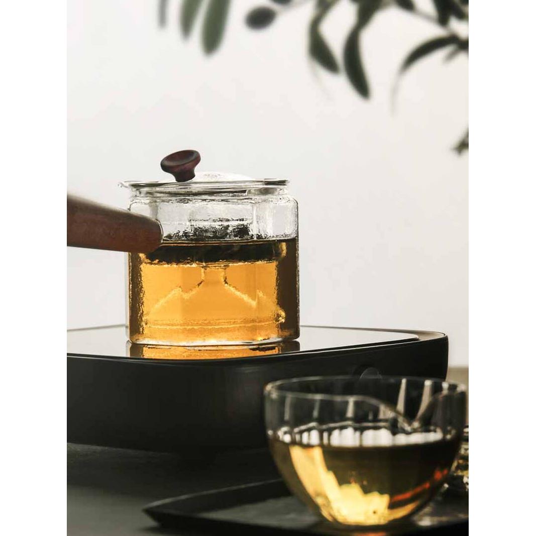 九玻璃蒸茶器耐热侧把壶AKI加动厚茶煮器自过滤泡茶壶电陶炉土用