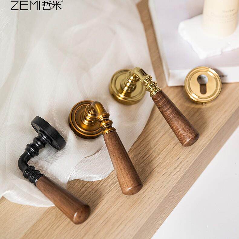 ZEM纹I法式复卧室门锁胡桃木把古手音两件式锁磁吸静现代房门锁套