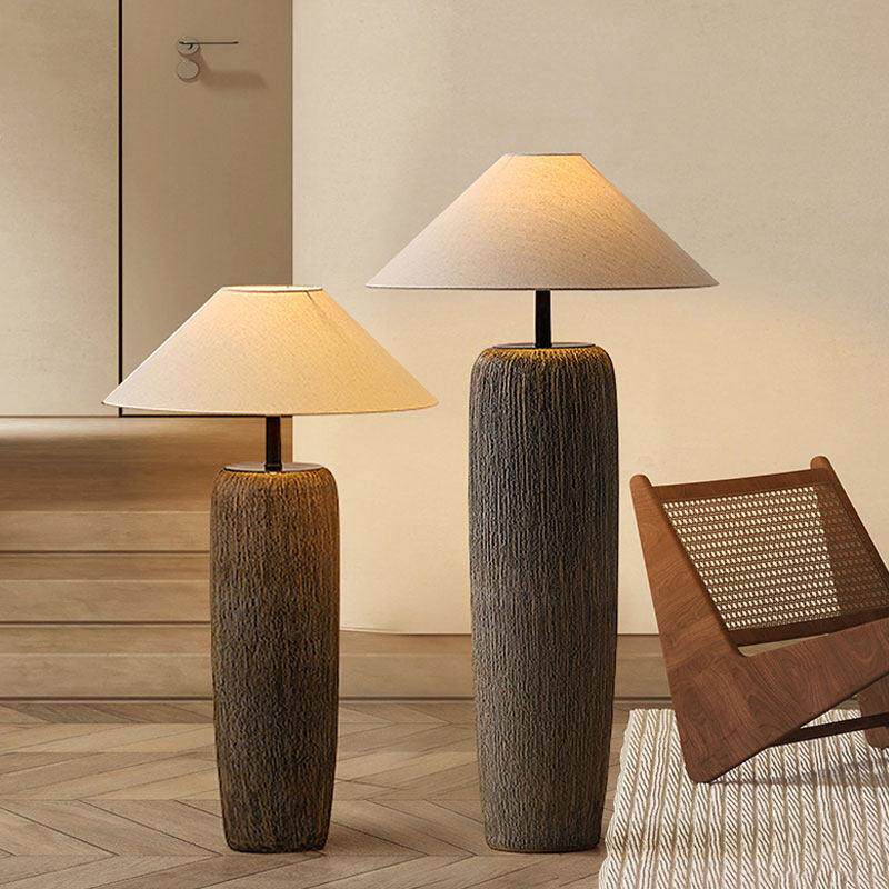 侘寂风落地灯中式复古禅意茶室民宿卧室陶罐布艺台灯立式客厅灯具