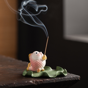 创意陶瓷锦鲤线 线香香插檀香沉香桂花栀子花茶道香薰炉底座香托