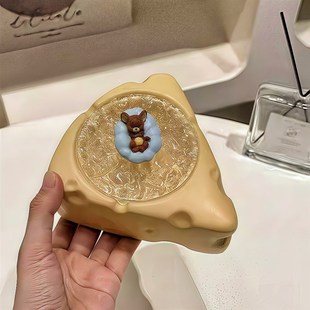 奶酪烟灰缸可爱杰瑞睡觉防飞灰带盖烟灰缸迷你家用办公室高级轻奢