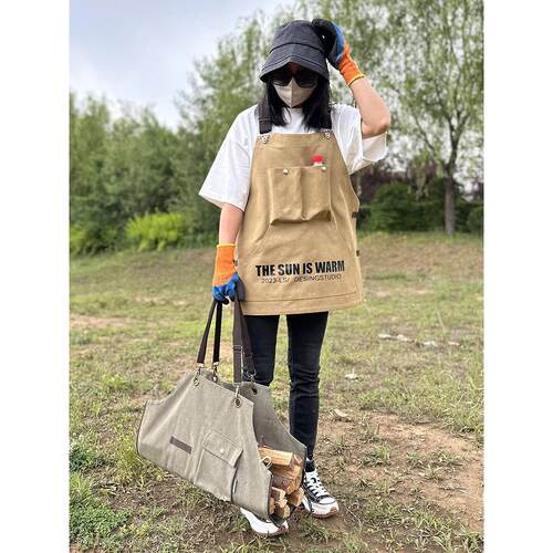 帆布艺围裙定制lo园go印字户外露营RDS艺花咖啡师烫染师工防污作