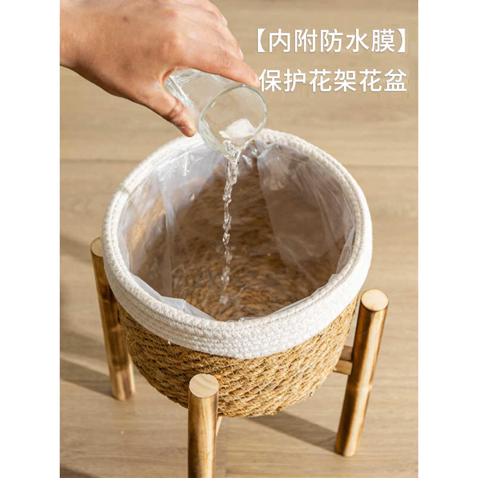 家制地基础花篮白色线圈花盆集宝珠QNB手编织篮稻草木篮落式花盆