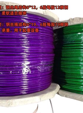 包塑钢丝绳PVC深水泵遮阳网带皮防锈钢绳红色绿色白色涂塑钢丝绳