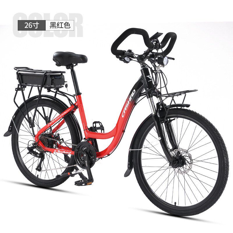 锂电郊游车700C旅行车48V助力电动山地自行车老年27速长途车28寸