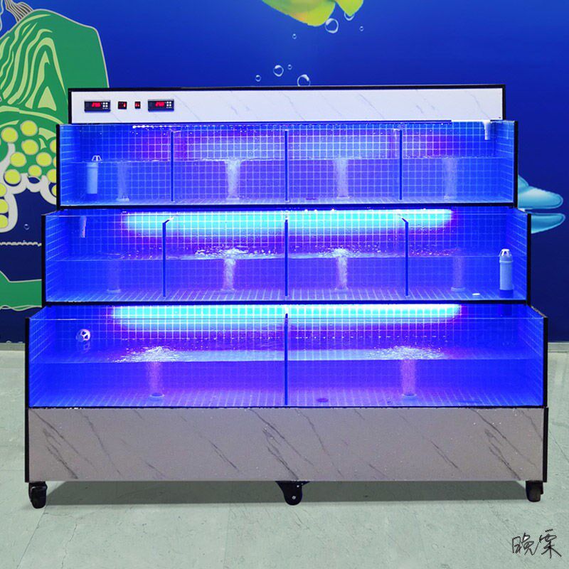 鱼缸商用饭店超市草鱼缸商用玻璃暂养鱼池小型制冷机移动龙虾水草