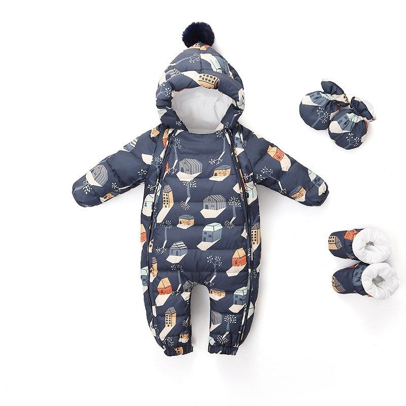 婴幼儿连体衣宝宝羽绒服小童抱衣羽绒爬爬服加厚新生儿哈衣套装冬