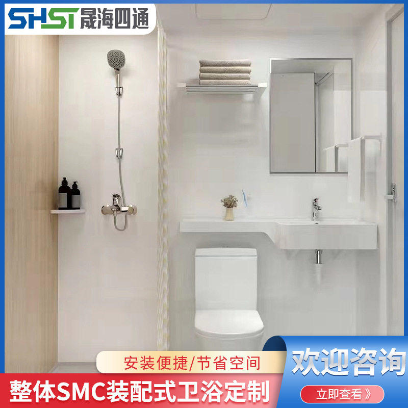 青岛厂家整体卫生间蹲坑淋浴一体集成淋浴房封闭式洗澡房蹲坑底座