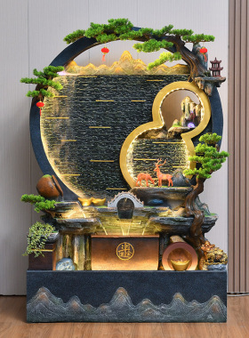 中式客厅水e幕墙屏风假山流水喷泉摆件招财景观循环水庭院花园造
