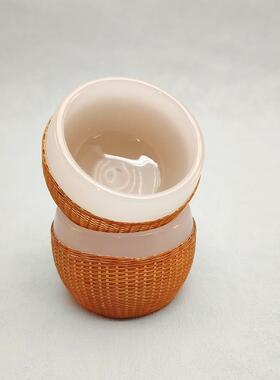 非遗竹丝扣瓷小i茶杯瓷胎竹编茶杯主人杯琉璃品茗杯泡茶杯茶道零