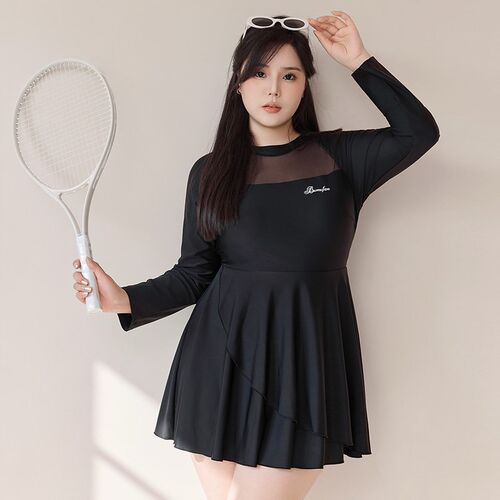 泳衣女2025新款长袖防晒大码连体裙式遮肉显N瘦胖mm保守泡温泉泳