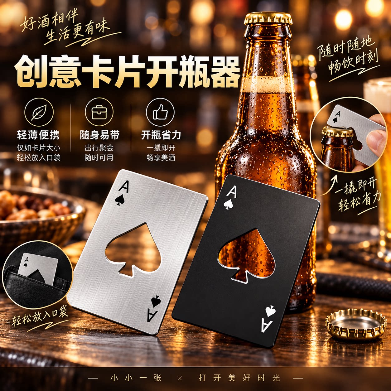 创意黑桃A扑克牌开瓶器金属不锈钢啤酒启瓶器瓶起子个性家用便携