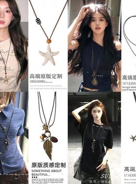 甜酷复古做旧蝴蝶结金属项链民族风波西米亚简约百搭长款圆环吊坠