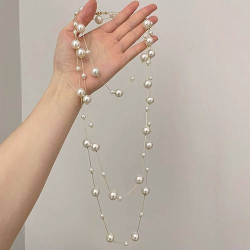 秋冬高级感奶白仿珍珠多层毛衣链