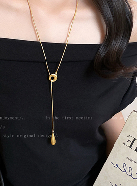 新款秋冬毛衣链银色拉丝水滴项链