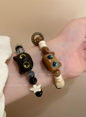 檀木小猫手链女轻奢小众高颜值