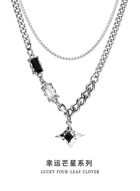 芒星双层项链男款潮毛衣链轻奢小众设计感嘻哈风情侣男生女锁骨链