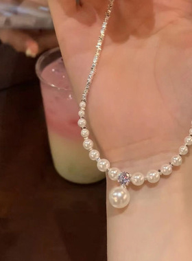 碎银子珍珠小钻锁骨链女高级感