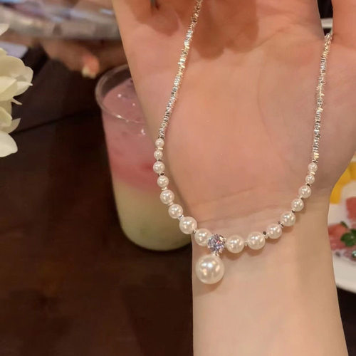 碎银子珍珠小钻锁骨链女高级感