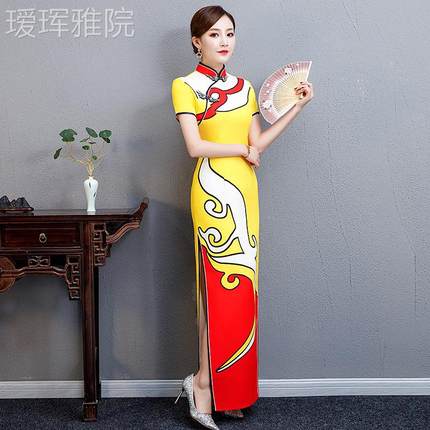 2025新款2024新古款老上中式旗袍长款改良时尚复端庄气走秀大大码