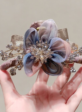 超仙重工水晶花抓夹女高级感粉紫色蝴蝶结鲨鱼夹发量多盘发夹新款