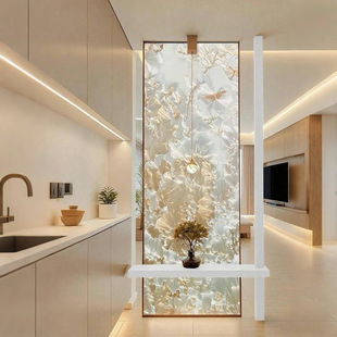 手绘掐丝珐瑯彩艺术玻璃客厅入户门屏风隔断墙卧室饭厅美式欧法式