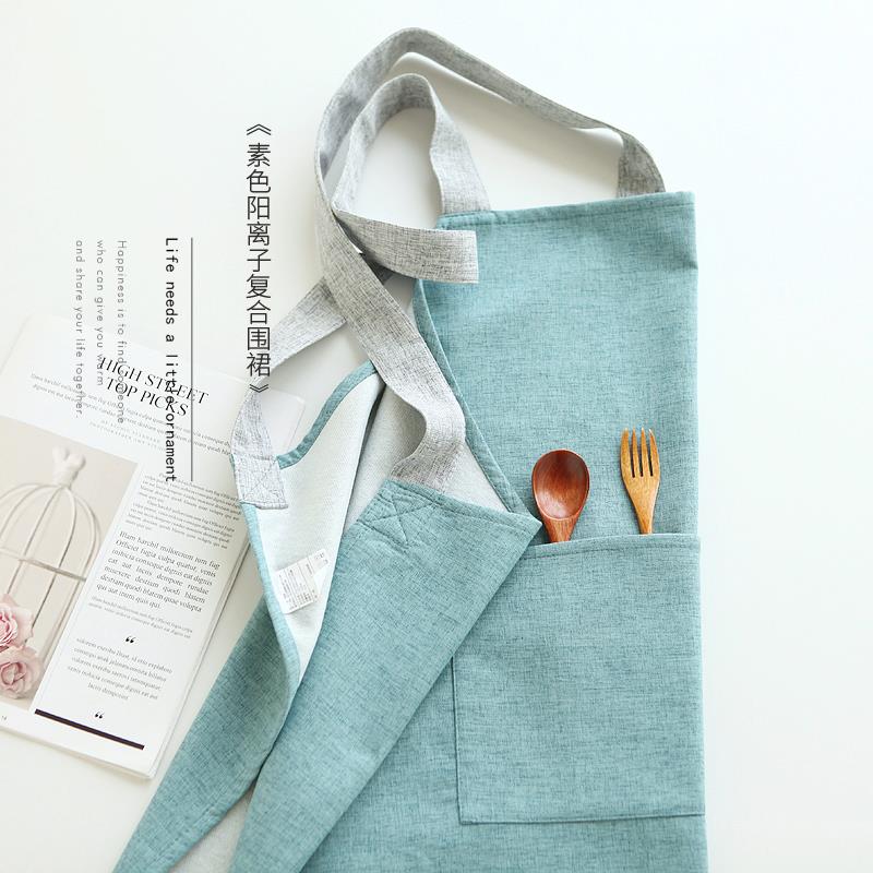6643简约日系文艺厨房围裙女布艺韩版时尚奶茶花店工作服围腰罩衣