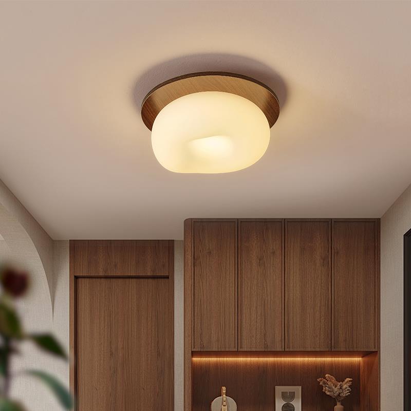 原木风创意卧室吸顶灯日式个性鹅卵石木艺主卧灯全光谱护眼书房灯