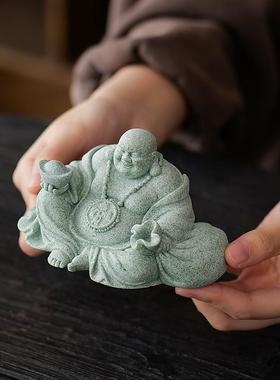 国风青砂禅意元宝弥勒佛桌面茶宠摆件鱼缸造景假山盆栽景观装饰品