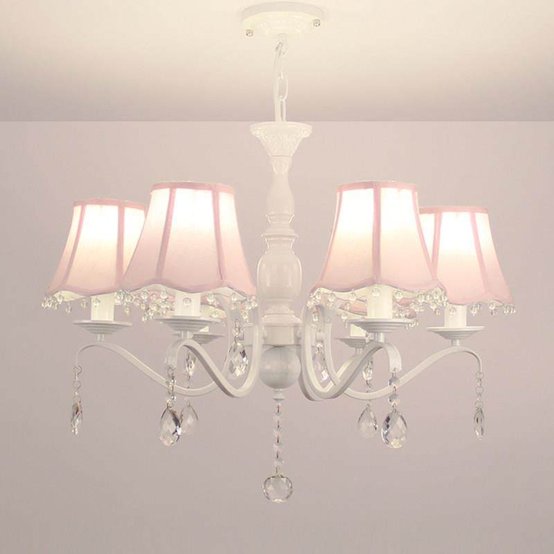 韩式田园水晶灯简约欧式铁艺粉色公主女孩房间温馨卧室儿童房吊灯