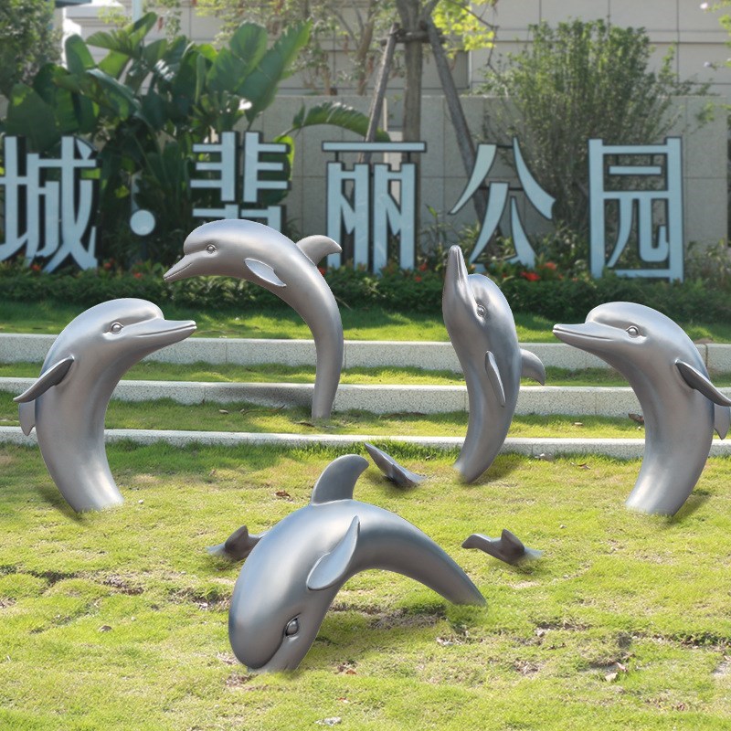 户楼彷真b海豚摆件玻璃钢动物海洋雕塑园林景池售V外处水观沙滩装
