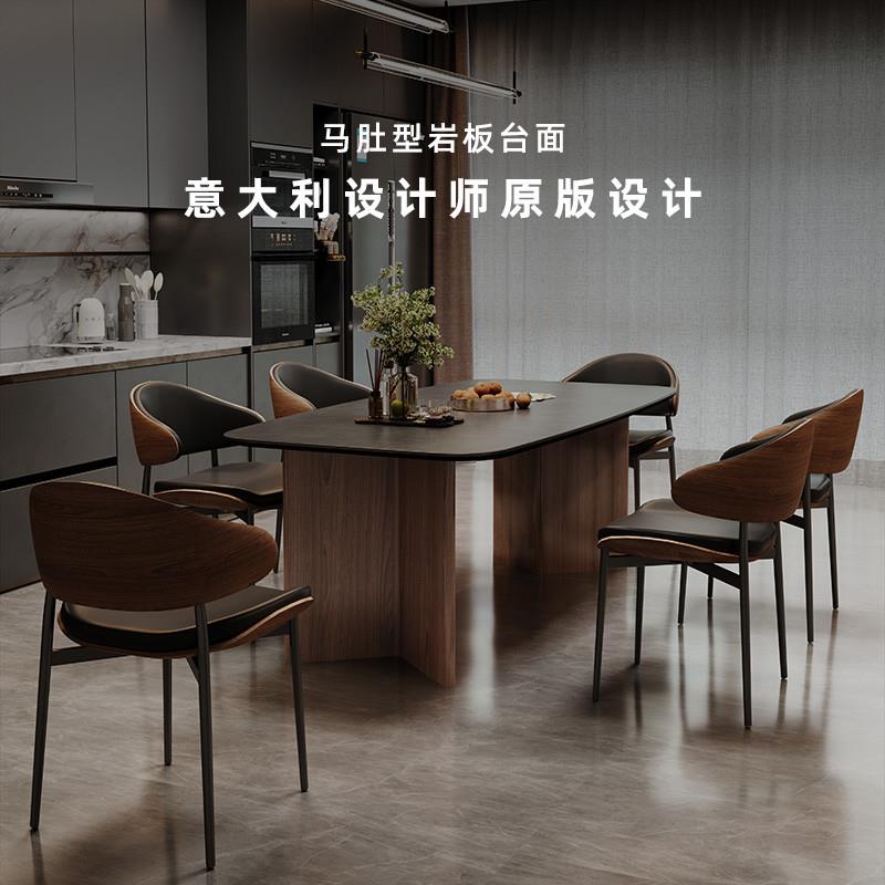 中古风黑胡桃色复古黑色岩板餐桌2025新款意式极简实木家用餐桌椅