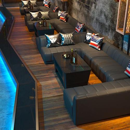 酒吧夜总会所休闲包厢靠墙转角定制KTV沙发LU型卡座发光茶几组合