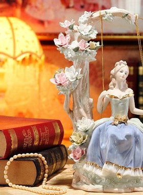 欧式陶瓷创意西洋美女客厅饰品摆设秋千工艺品礼物家居摆件装饰品