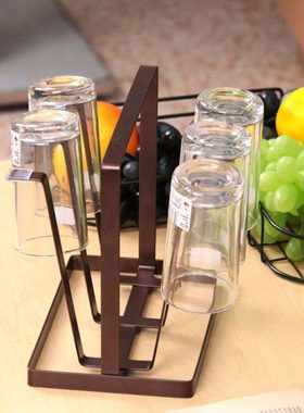 美工复古简约手提铁艺酒杯架摆件创意家居会所店铺工艺装饰品摆设