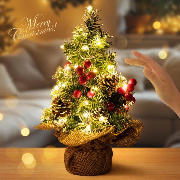 发光圣诞树客厅小型桌面摆件圣诞节装饰迷你新款拍摄道具氛围布置