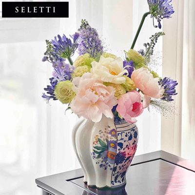 Seletti中西合璧骨瓷插花瓶青花瓷白瓷客厅复古摆件新年礼物