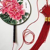 团扇舞 双面圆扇中国风广场舞长坠穗子中国结扇子跳舞 琴台古韵