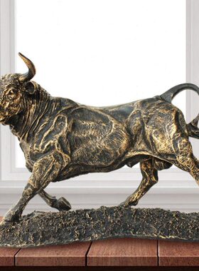 欧式复古树脂工艺品摆件家居客厅桌面创意装饰品仿铜拓荒黄牛雕塑