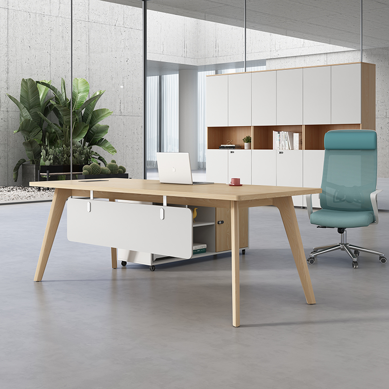 北欧经理桌主管桌办公家俱v实木腿单人办公桌简约现代老板桌椅组